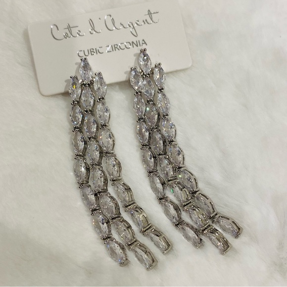 Cote D’argent Rhodium Crystals Chandelier Drop Earrings - Picture 3 of 3